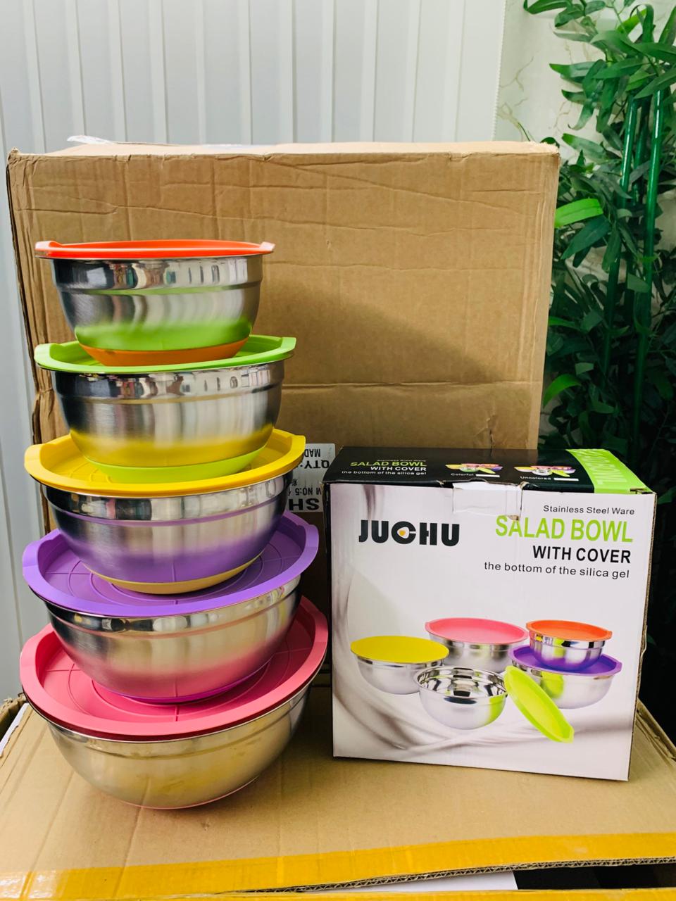 Silicon Bottom 5Pcs Stainless Steel Mixing Bowls 18-26cm
