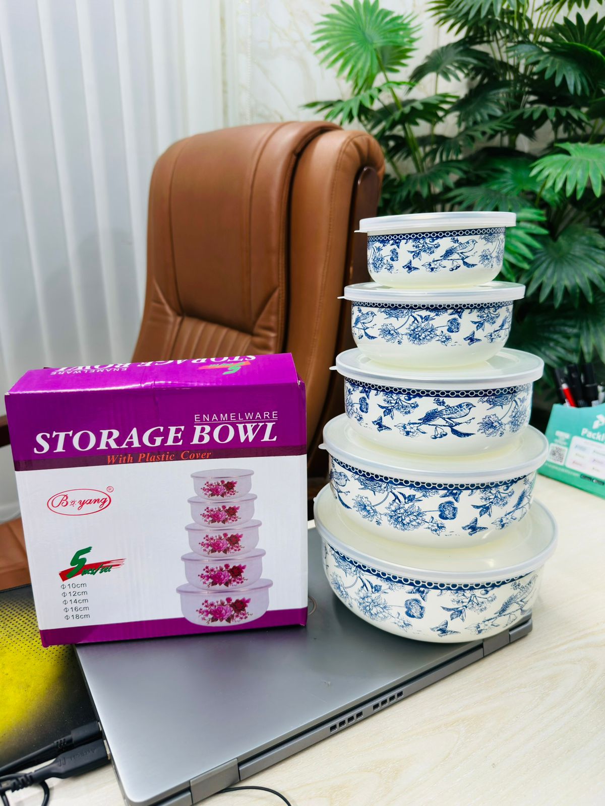 5-Piece Enamel Box Set with Lid Big dulal print