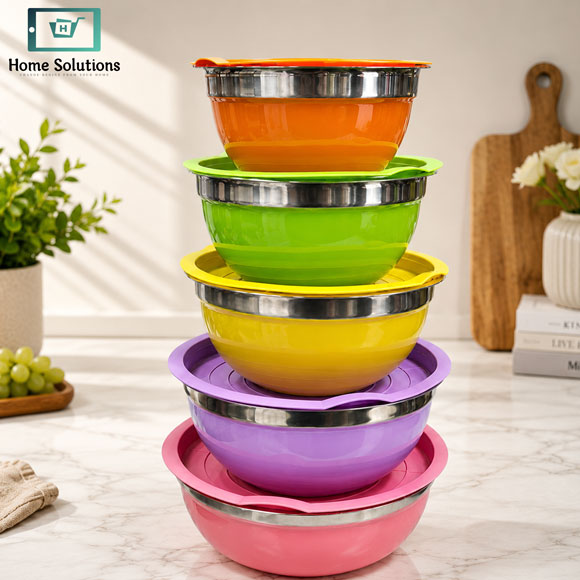 Stainless Steel Colourful 5-Piece Mixing  Bowl Set with Lids