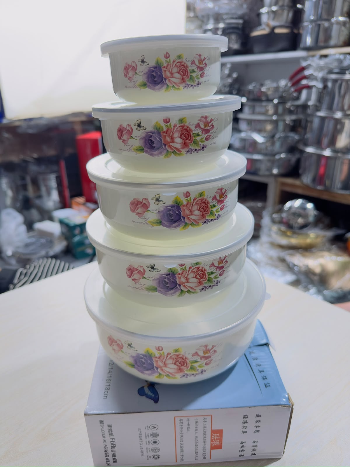 5-Piece Enamel Box Set with Lid Big New joni print